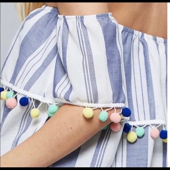 Promesa Striped Off Shoulder Top with Pom Poms. - Picture 7 of 15
